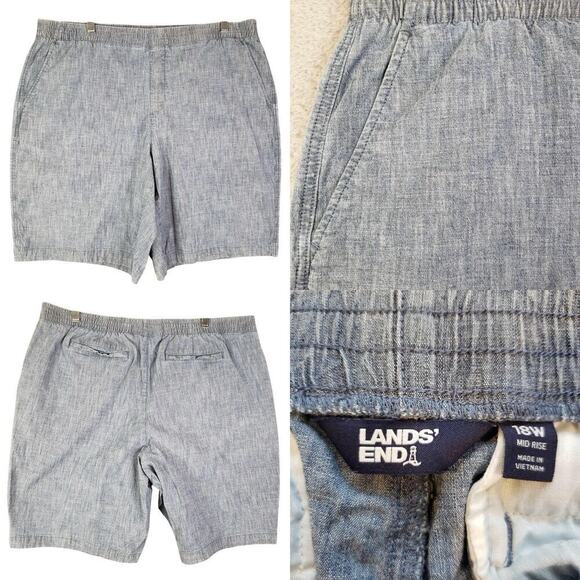 Lands End Jean Shorts Women's Plus Size 18W Blue Pull On Stretch Bermuda - Picture 1 of 9